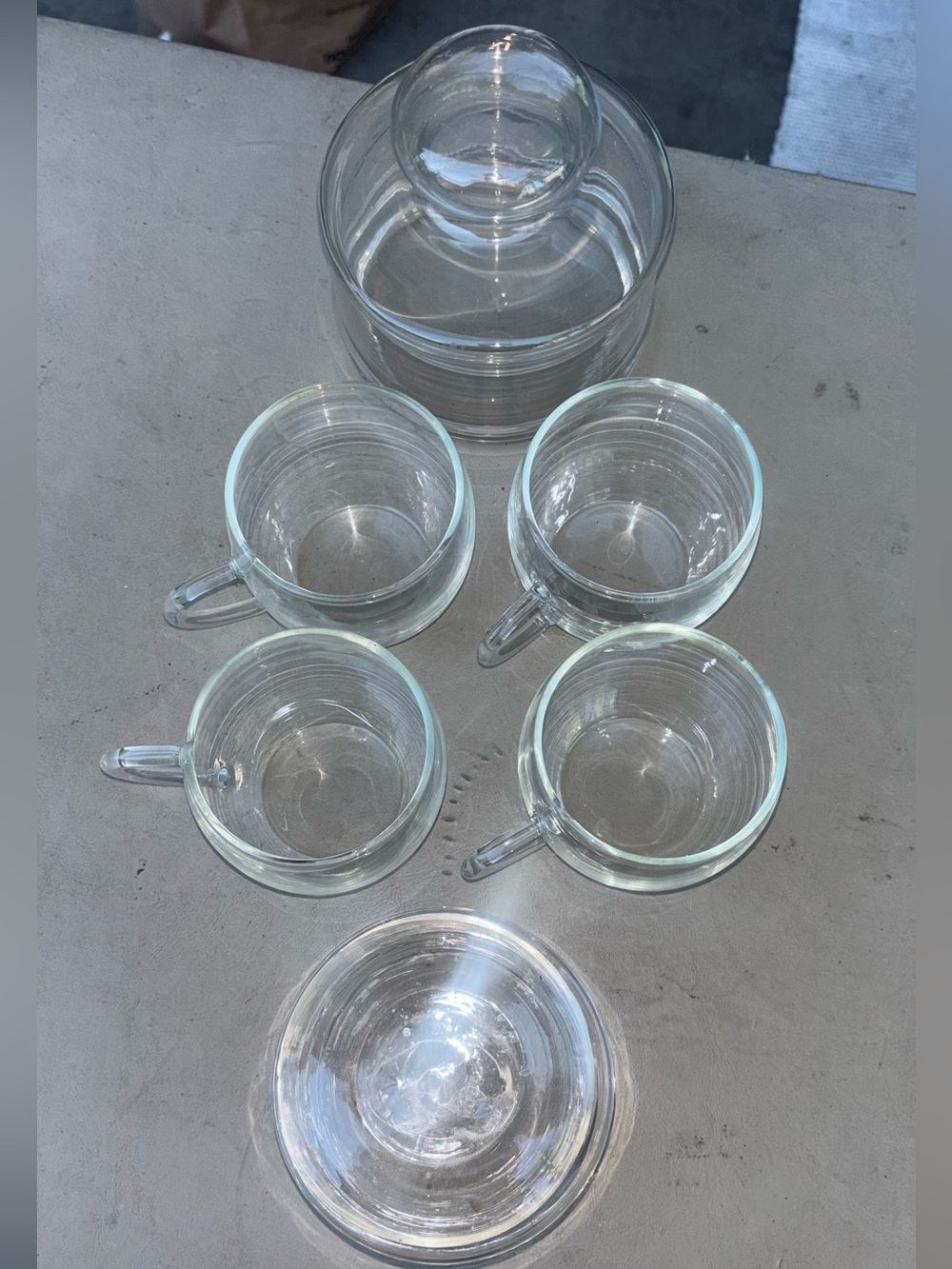 Clear Tempered Glass contains coffee / Tea Set - 4 Cups with 2 lidded containers